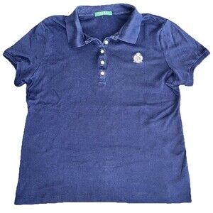 Lauren Ralph Lauren Blue Short Sleeve Polo Shirt Women’s M White Crest Logo